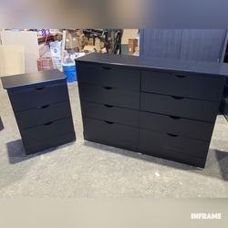 Eight drawers dresser with rails and nightstand