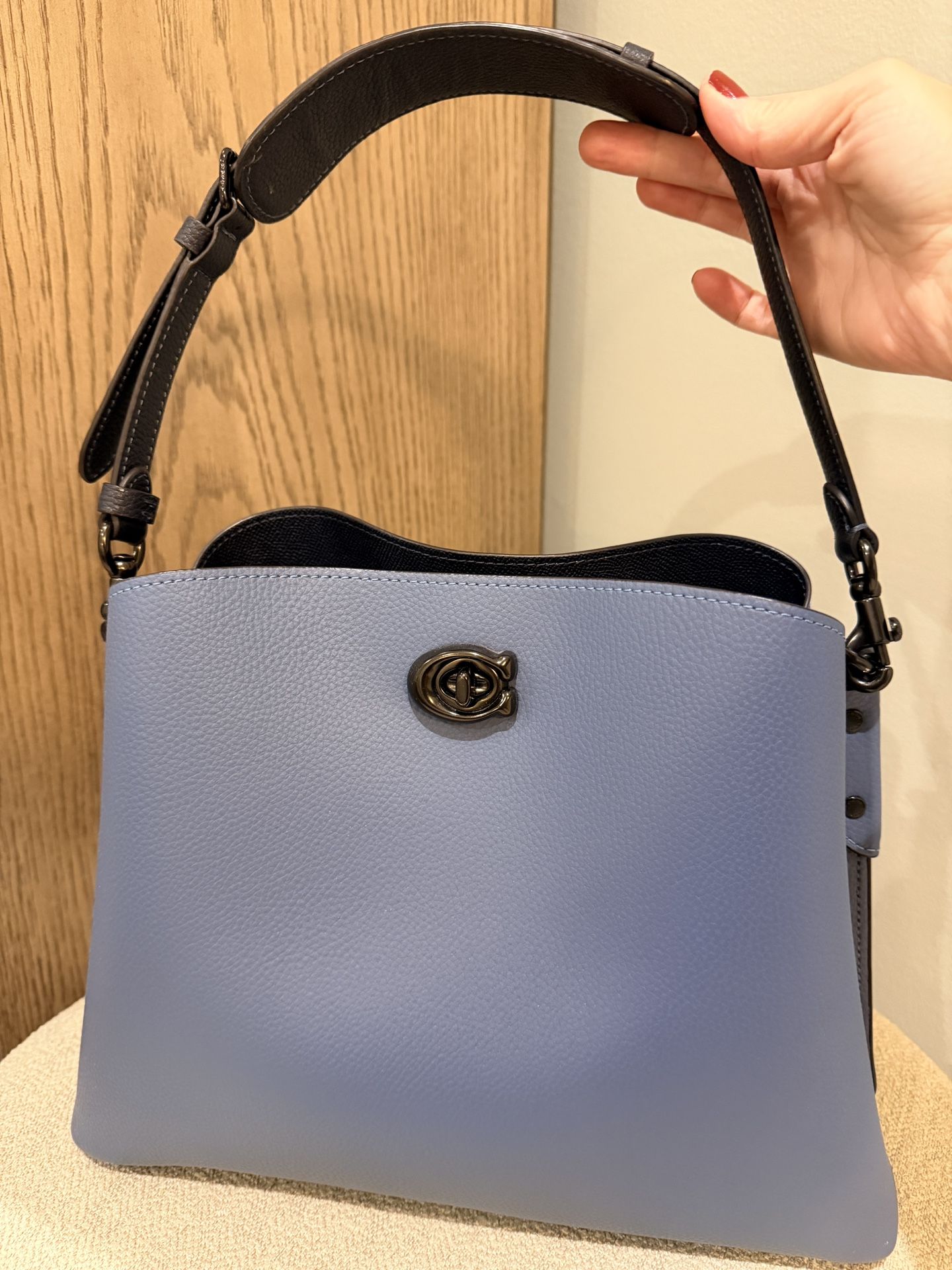 Coach Willow Shoulder Bag in Pewter and Washed Chambray w/ Crossbody Strap