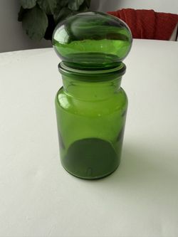 Vintage Emerald Green Glass Apothecary Jar- Bubble Lid Made In Belgium 