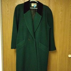 Woman's Full Length Dark Green Wool Coat  PRICE REDUCTION