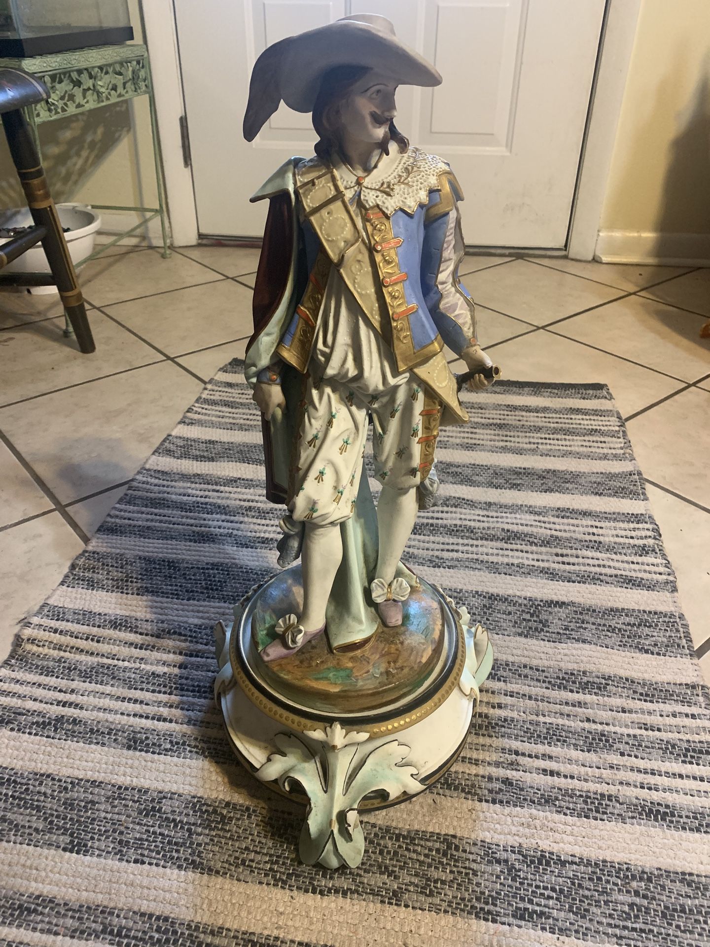 Antique Porcelain Figural 18th Century Man W Base Jewelry Holder In Capodimonte Style 20.5” Tall