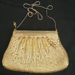 Vintage Gold Metal Mesh Purse/Evening Bag W Chain Strap 11"X7"(purse Size)
