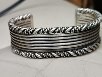Silver Cuff Bracelet with Rope Detail