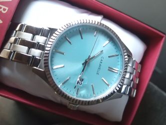 Caravelle Silver Watch with Tiffany Blue Dial