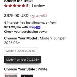 Model Y/ Y Juniper Electric Sunshade Voice Control Automatic Retractable Powered Glass Roof Shade for Tesla