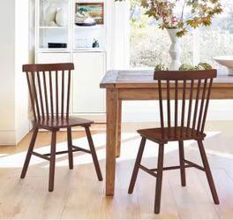 Set Of 2 Windsor Walnut Solid Wood Dining Chairs for Kitchen and Dining Room
