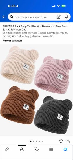 ZUPPAD 4-Pack Kids Bear Ear Knit Beanies