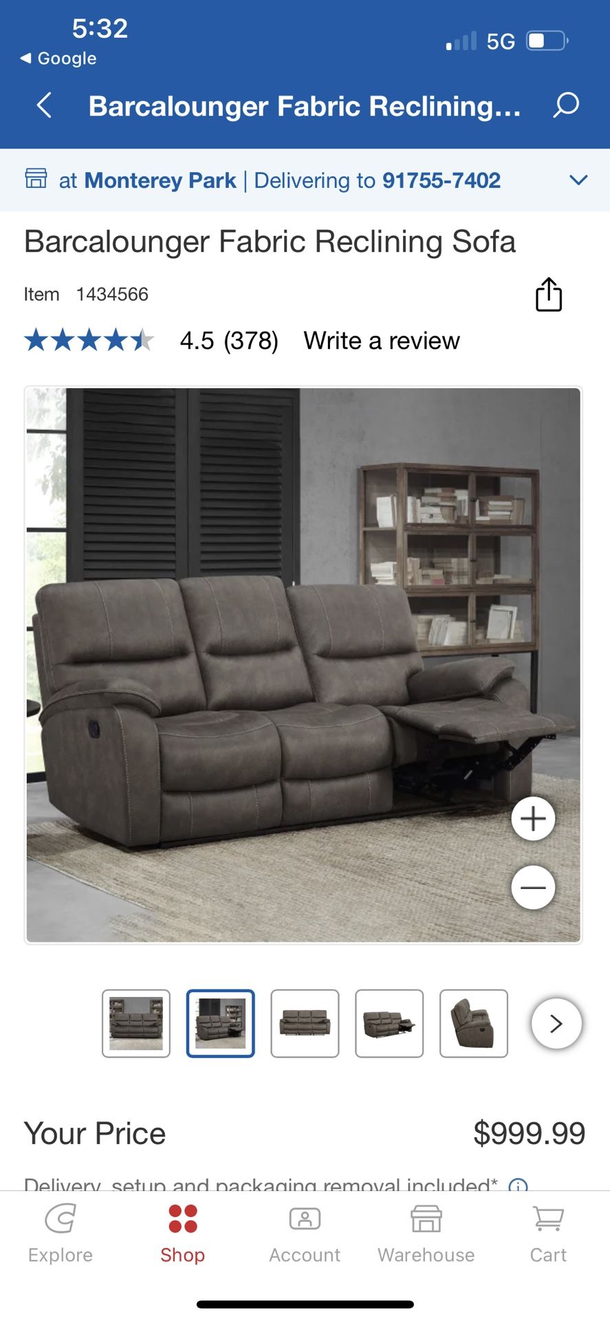 Barcalounger Fabric Reclining Sofa, 50% Off!