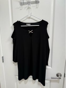 JM Collection women cold shoulder tunic features a jeweled criss-cross detail at the neckline-XL