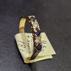 VINTAGE 18k Gold Diamond Sapphire Ring 4.6 Grams  Size 8 Jewelry 3/4 Carat Sapphire 1/2 Ct Diamond Bracelet Yellow Necklace Ladies Genuine Swedish