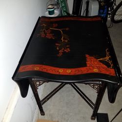 Maitland Smith Table Leaf Drop Floral Design Hand Painted Vintage Antique Wood Carved 