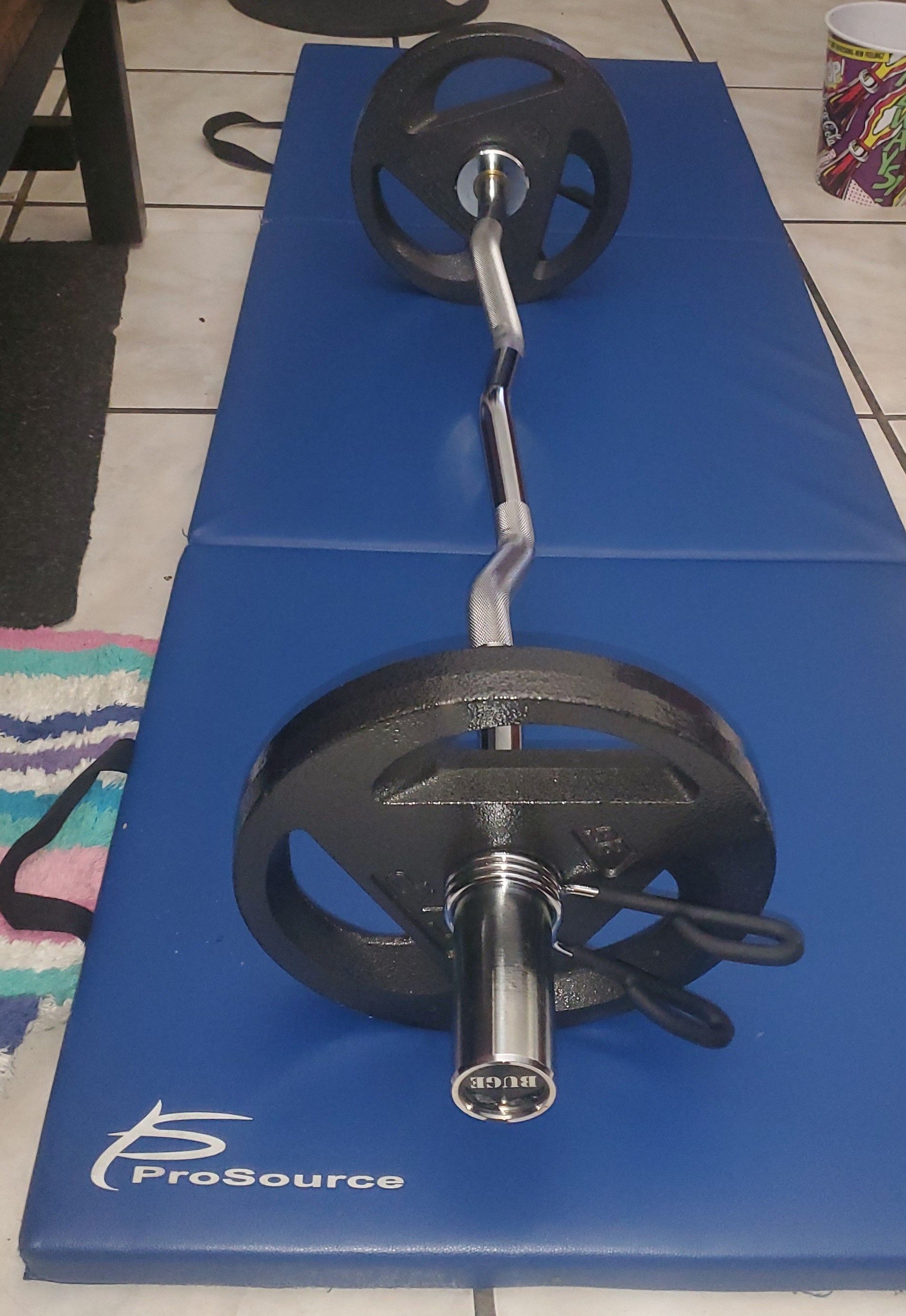 Buge Olympic curl bar w/ 50 pounds, total 75lbs