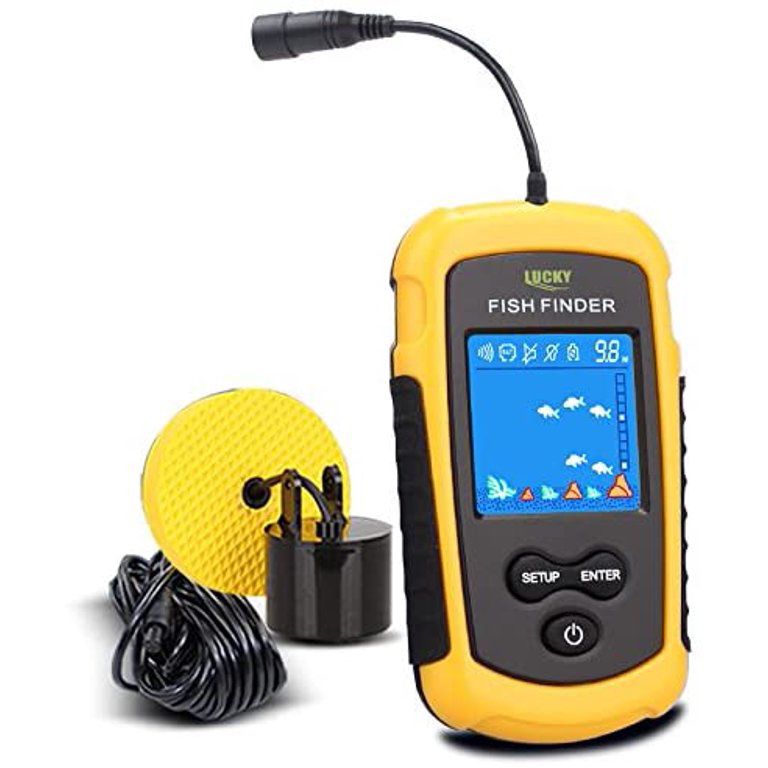 LUCKY Handheld Fish Finder Portable Fishing Kayak Fishfinder Fish Depth Finder Fishing Gear with Sonar Transducer and LCD Display