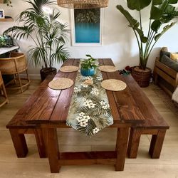 Custom Built Solid Wood Dining Table Benches Farmhouse Style Provincial 