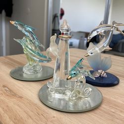 Set Of 3 Glass Dolphins