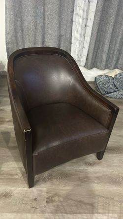 Brown Leather wood  Arm Chair