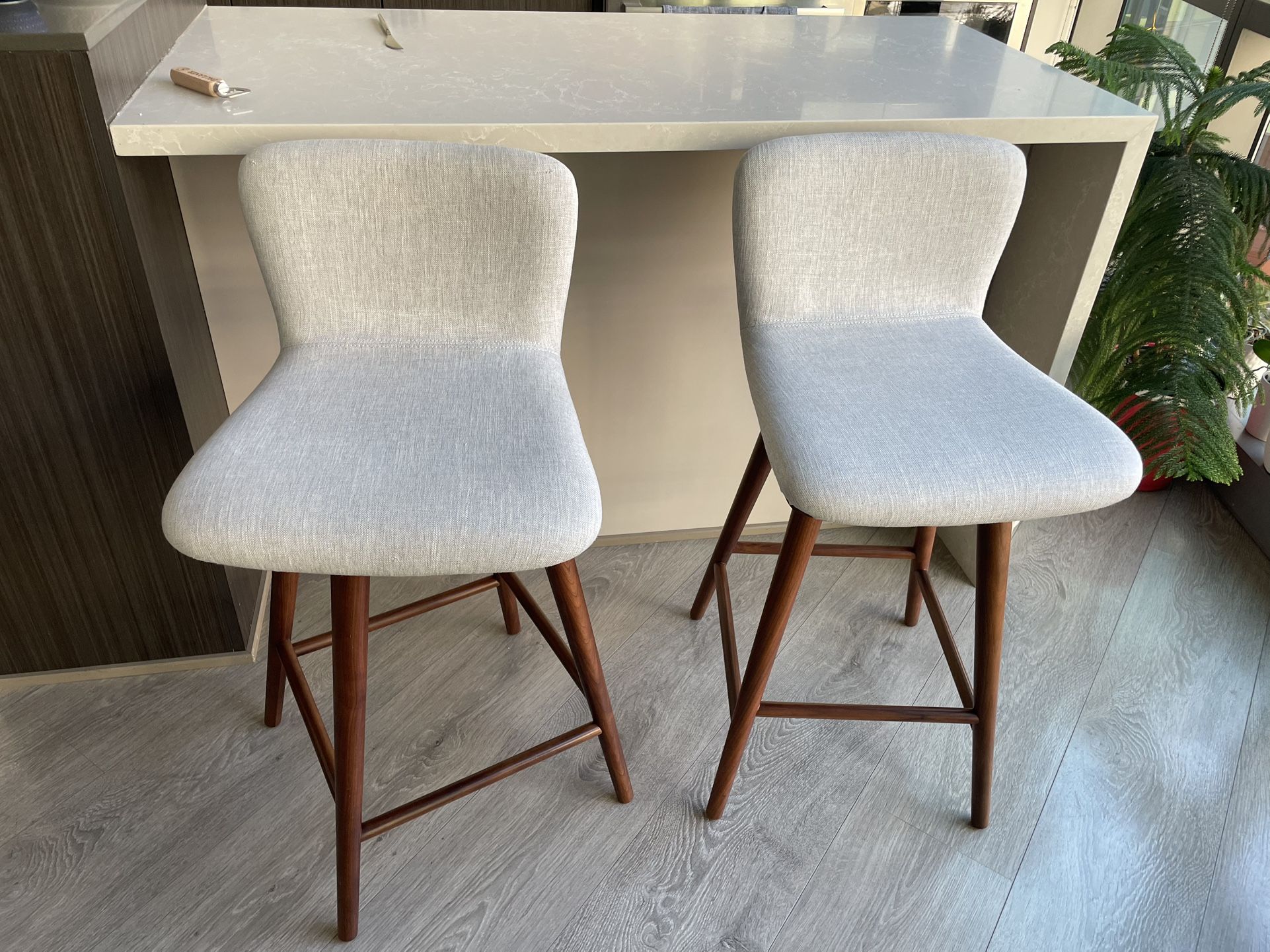 Bar Stools (2): Article Sede Swivel Bar Stool - Walnut and Mist Gray
