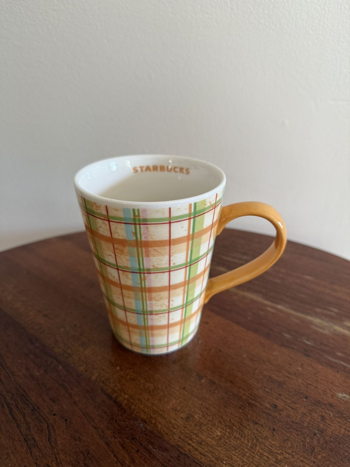 Starbucks 2006 Summer Yellow Orange Green Plaid 12oz Coffee Mug Cup