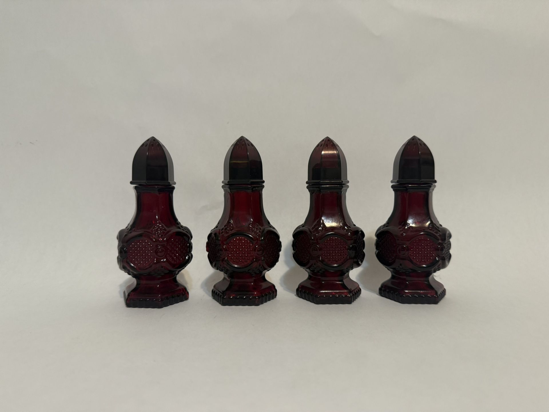 2 Sets Of Avon Cape Cod Collection Ruby Red Salt/Pepper Shaker.