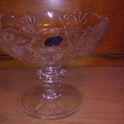 Beautiful hand Cut  Antique, Crystal From Poland On Wonderful Stem. Never Used. 