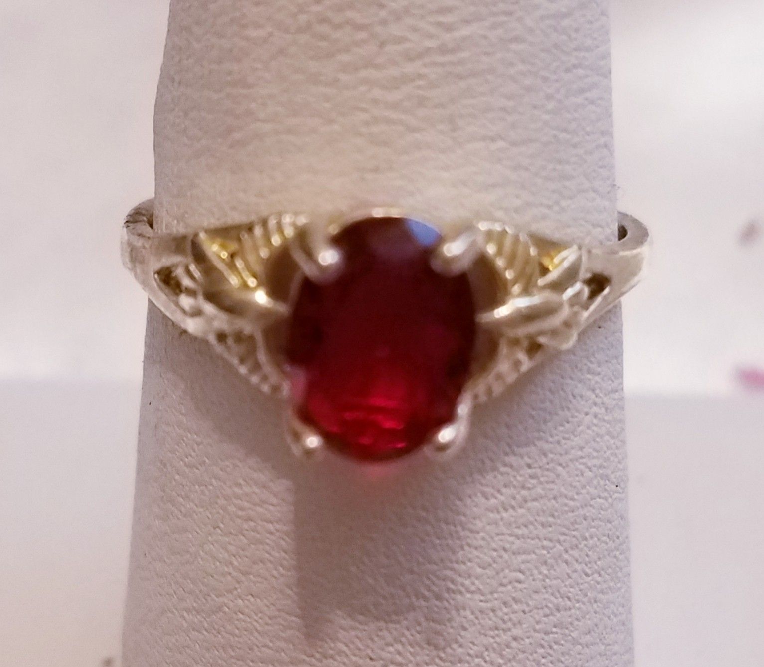 Vintage Ruby and 925 sterling silver ring, size 7