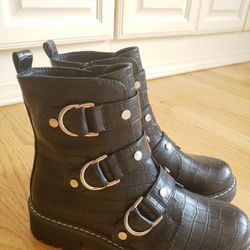 So Cichlid BLACK Croc  WOMENS COMBAT  BOOTS SZ 6
