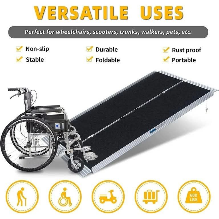 5FT Non-Skid Wheelchair Ramp Traction Folding Aluminum Scooter Mobility Handicap Ramps