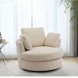  42.2" Oversized Swivel Accent Chair Round Barrel Chair,Chenille,Beige  👉【Superior Material】Chenille fabric makes this Barrel Chair softer,