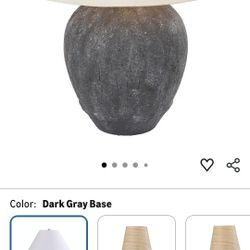 Pia Ricco 21'' Large Gray Base Ceramic Basin Table Lamp for Bedroom, Living Room, Dining Room, Office, White Shade