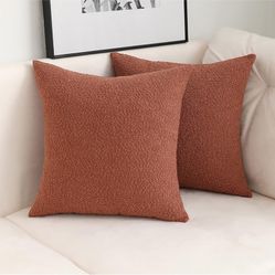 Jeneoo Ocher Decorative Square Thick Accent Terracotta Throw Pillow Covers Fine Textured Boucle Couch Cushion Case for Sofa Decor, Set of 2, 20 x 20 I