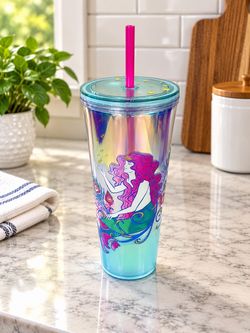 New Starbucks Mermaid Multi Colored 24oz Tumbler With Reusable Straw
