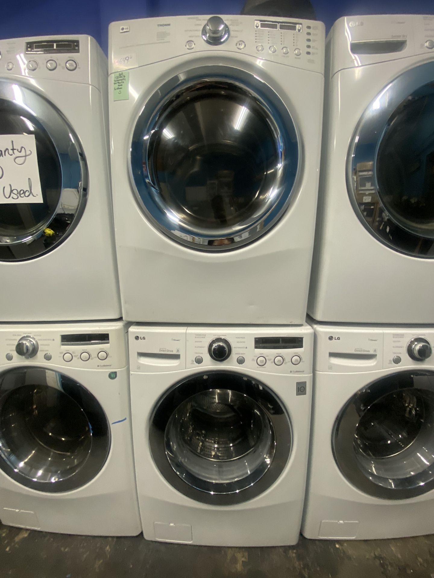 USED SET WASHER AND DRYER FRONT LOAD WHITE LG 27” Inch Width 