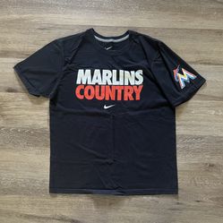 NIKE Regular Fit Marlins Country T-shirt Men's Size L Black  