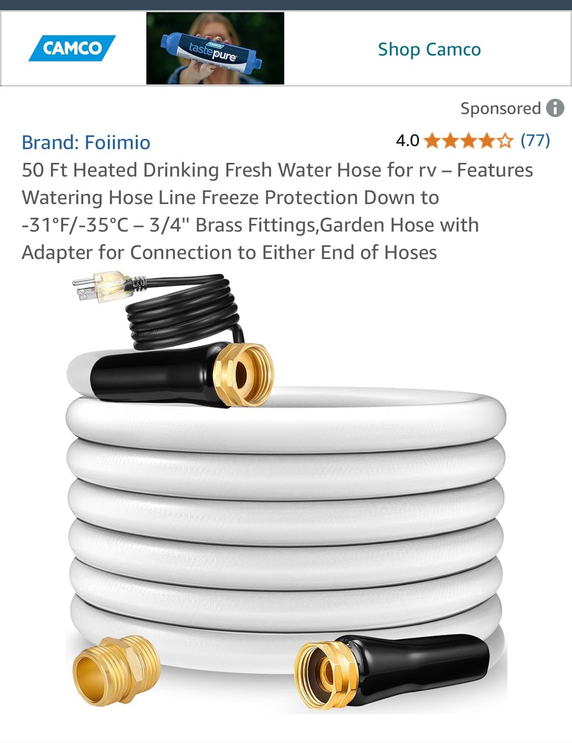 Foimio New 50’ heated freshwater hose