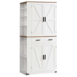 70.9-inch Kitchen Pantry Farmhouse Cabinet with Spice Rack & Drawers brand new in box $280 F27