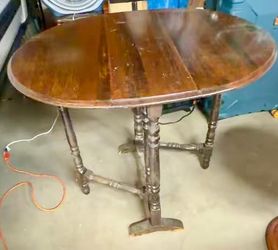 Vintage Antique-Style Wood Gateleg Drop-Leaf Table – Space-Saving Console to Dining