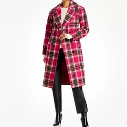 Aqua women's Pink Plaid belted Trench Coat