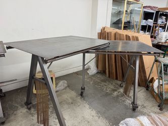 Industrial Metal Drafting Table on Casters