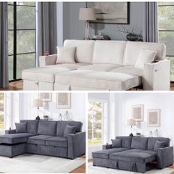 $379. 2-P Convertible Sectional Sleeper Sofa W/ Cupholder Sofa Storage & USB Ports 89”x 59”X36”H