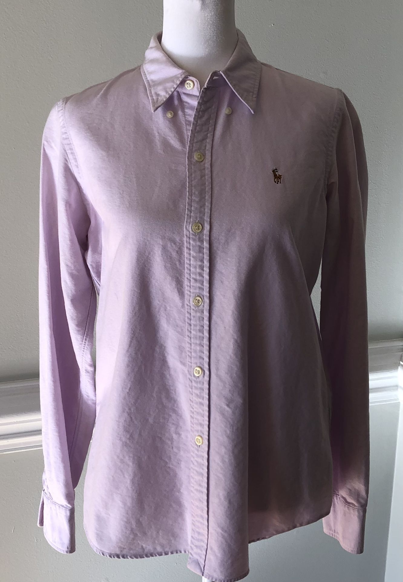 Women’s Button Down Polo Shirt in Solid Lilac (slim fit 10) by Ralph Lauren Sport