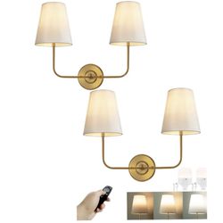 Battery Operated Wall Sconce 2 pcs with two Shade Not Wiring Dimmable