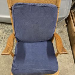 Wooden Rocking Chair, Blue Corduroy Cushions