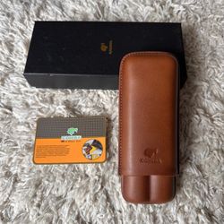Cohiba Brown Leather 2 Ct Cigar Case Travel Holder