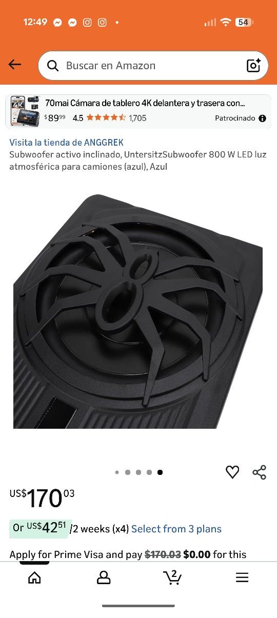 Active inclined subwoofer, 800W LED atmospheric lighting for trucks (blue), Blue