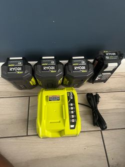 4 Like new Ryobi 40v batteries & Ryobi fast charger