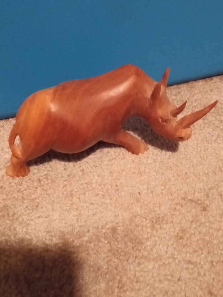 Wood Carved Rhino Statue