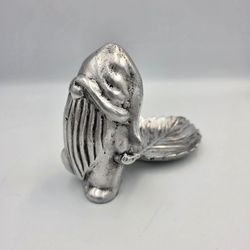Pottery Barn Gnome Pewter Metal Pulling Leaf Soap Candy Dish Modern Christmas