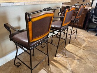 Set of 3 Wrought Iron Bar Stools with Arms