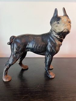 Early 1900s Cast Iron Hubley Toy Co. Boston Terrier Dog Antique Vintage LARGE & HEAVY