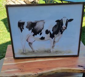 Cow Picture with Wood Frame